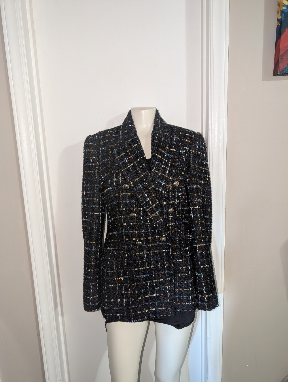 Zara Navy Tweed Blazer with Structured Shoulders